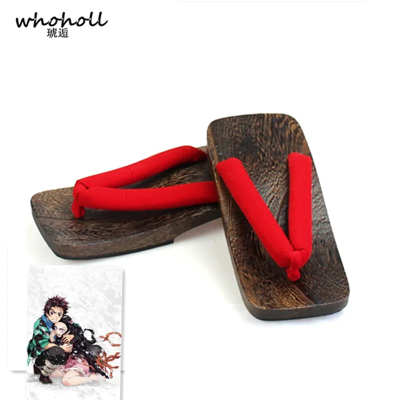Man Slippers Anime Demon Slayer Geta Shoes Cosplay Costumes Japanese Wooden Clogs Kimono Slippers Shoes Man Flip-flops