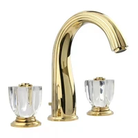 lotus series hot cold white crystal handle royal gold brass separated basin faucet