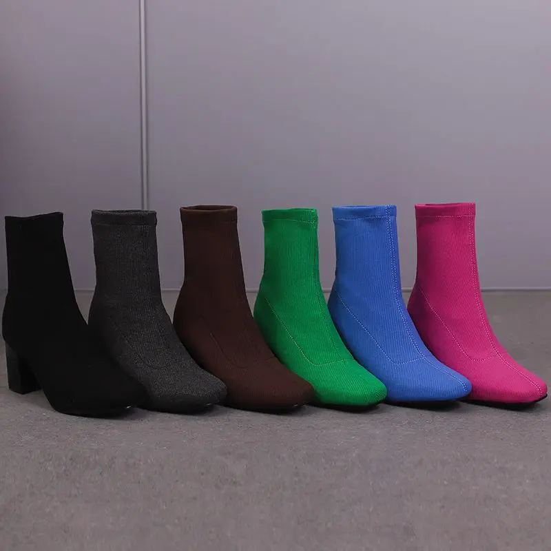 ORCHALISA Дизайнерские женские эластичные ботильоны с круглым носком на блочном