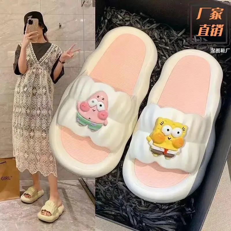 

New Kawaii Spongebobed Patrick Star Women Slippers Anime Figure Soft Shoes Summer Beach Shoes Thick Bottom Sandal Indoor Outdoor