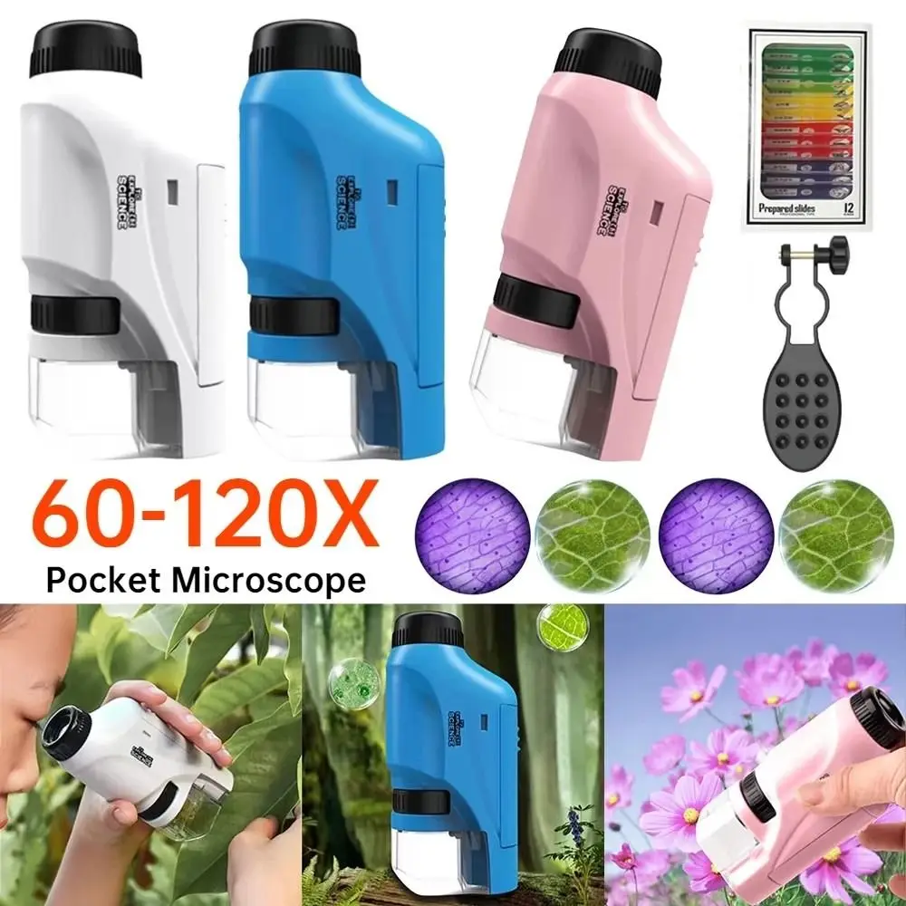 Ручной карманный микроскоп с держателем для телефона 60x-120x увеличение детский