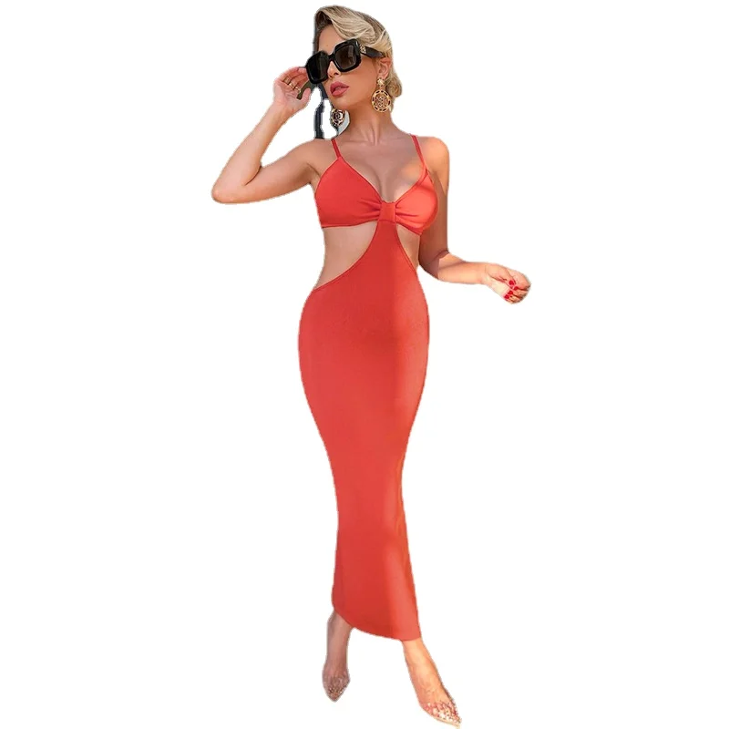 

Женские летние платья на бретелях-спагетти без рукавов, облегающее платье с открытой спиной, сексуальная уличная одежда, длинные платья для...