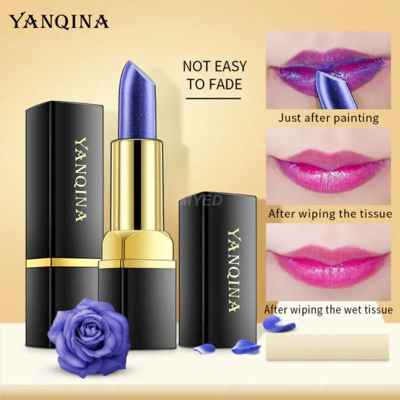 

YANQINA Blue Rose Lipstick Temperature Color Changing Lip Stain Gloss Cosmetics Non-stain Cup Waterproof Moisturizing Lip Balm