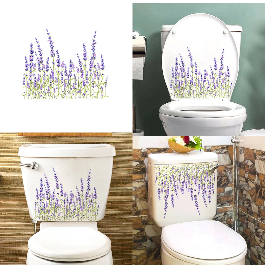 

Flowers Purple Lavender Butterfly Bathroom Toilet Seat Lid Cover Decals PVC Sticker Removable Self-Adhesive Wall Art Decor