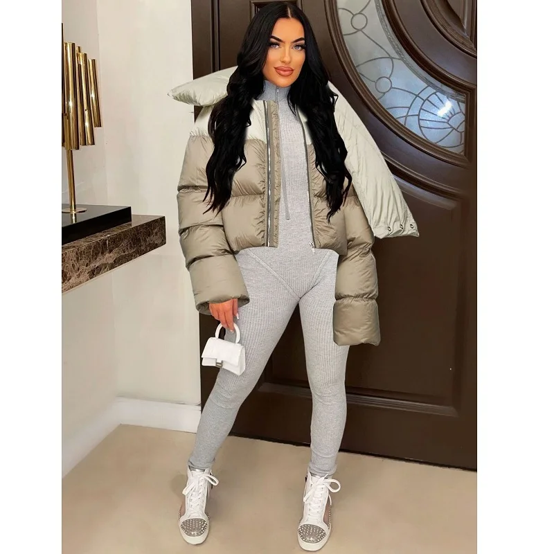 

Fashion High Neck Scarf Parkas For Women Winter Warm Cotton Padded Outwear Coat Long Sleeve Solid Casual Zipper Puffy Jacket