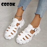 new summer women sandals hollow out ankle buckle round toe shoes soft platform increase females outdoor beach casual sandals