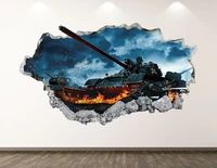 war tank wall decal soldier army 3d smashed wall art sticker kids room decor vinyl home poster custom gift kd257