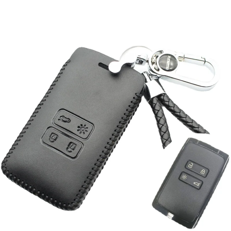 FLYBETTER Genuine Leather 4Button Smart Key Case Cover For Renault Kadjar Car Styling (B) L2000