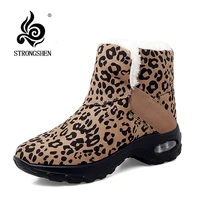 strongshen ankle boot cow suede leather boot natural fur warm winter boot slip on snow boot for women winter boot keep warm shoe