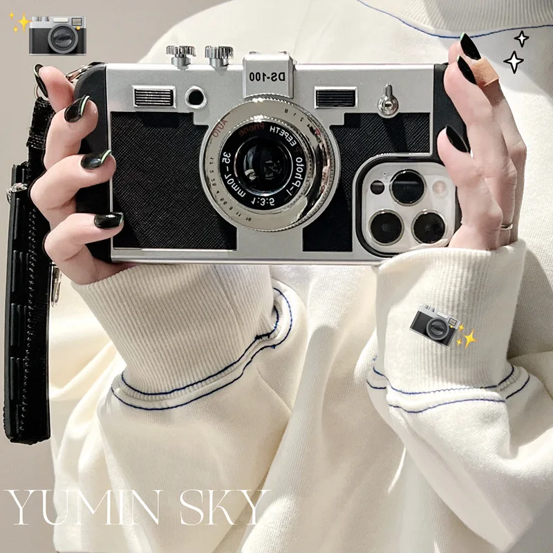 

Creative 3D Camera Case for iPhone 13 Pro Max Apple 12 Shell 11 Crossbody XS/XR Soft 8 Women