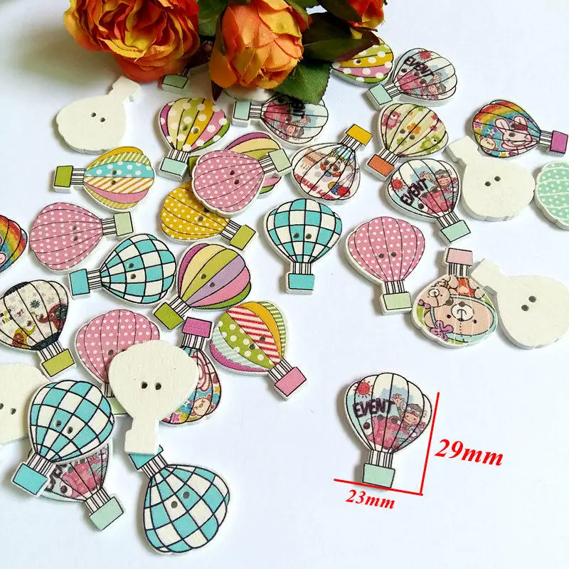 

40Pcs/lot hot air balloon Botones 2 Holes houten knopenTiger Printing Buttons Wood Sewing Scrapbook Accessories Knopf Bouton