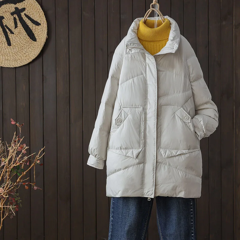 New Winter Women Stand Collar 90% White Duck Down Parkas Female Thick Warm Winter Down Coat Zipper Ladies Outwear
