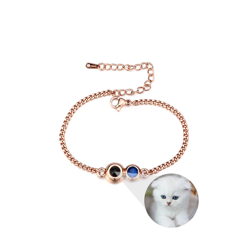 Personalized Custom Photo Projection Bracelet To Lover Unique Birthstone Cuban Chain Women Jewelry Birthday Gifts