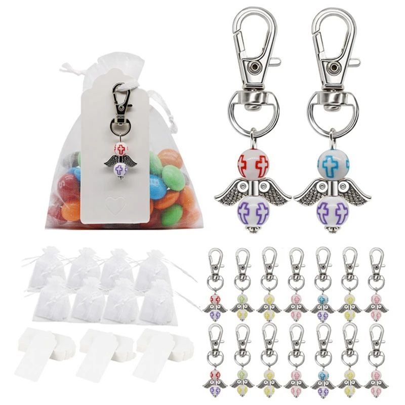 

25 Set of Wedding Party Gift Keychains Angel Keychains with Drawstring Candy Bags Wedding Favour Guest Souvenir Gift Set
