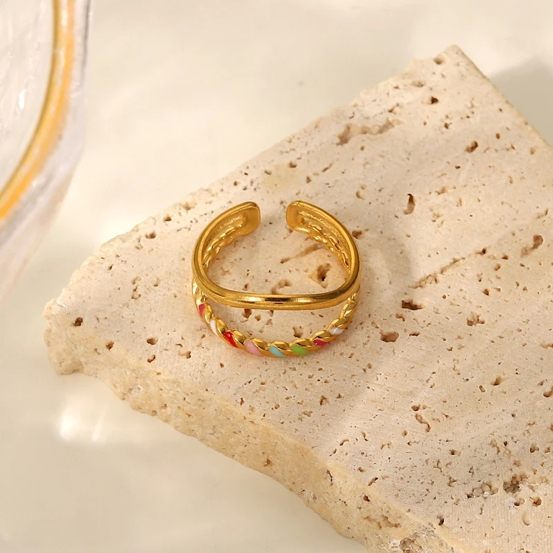 Женские кольца из нержавеющей стали семи цветов двойное кольцо с позолотой 18