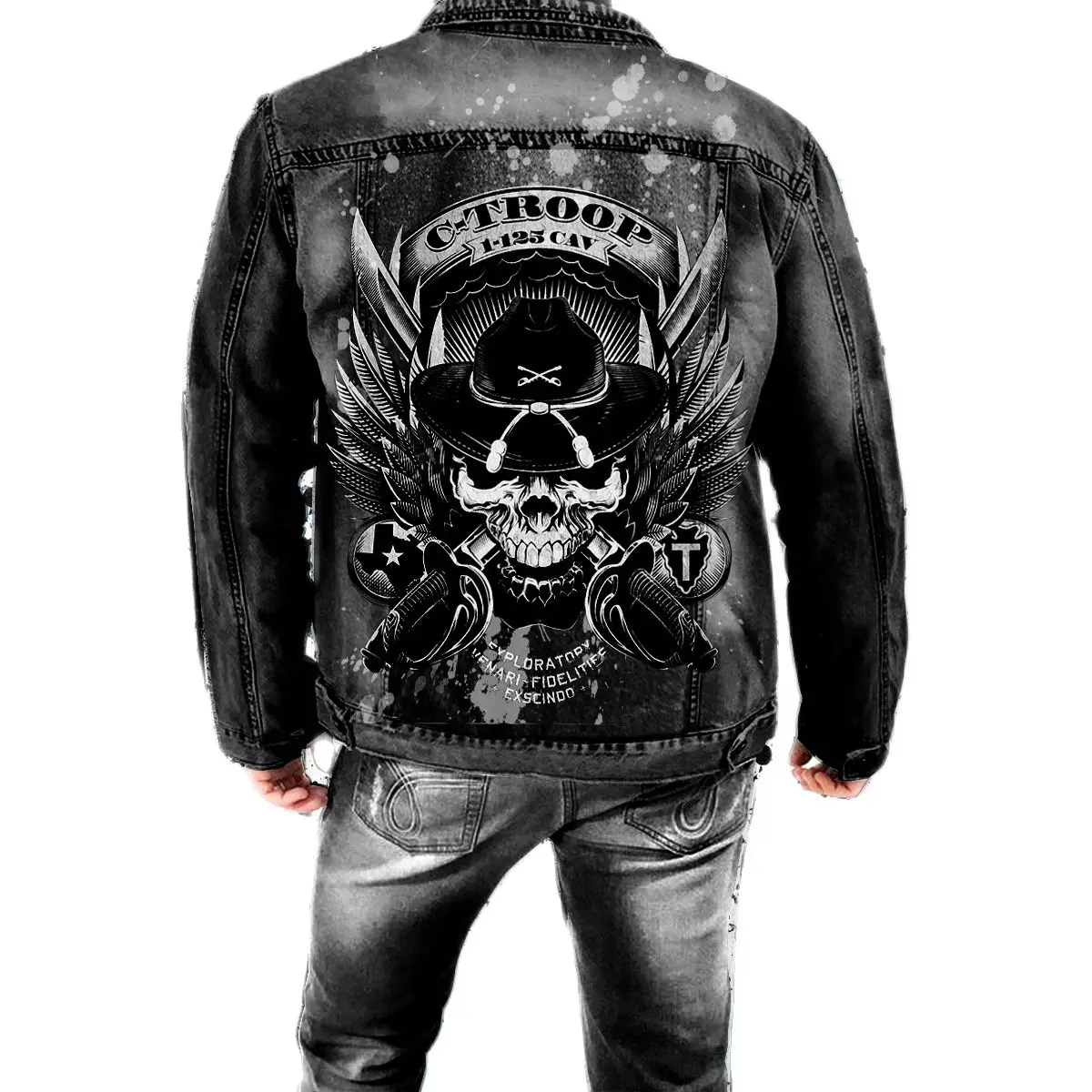 

Мужская джинсовая куртка с принтом черепа, повседневная ковбойская куртка в стиле ретро, с отложным воротником, модная уличная одежда в стиле панк, Осень-зима 2023