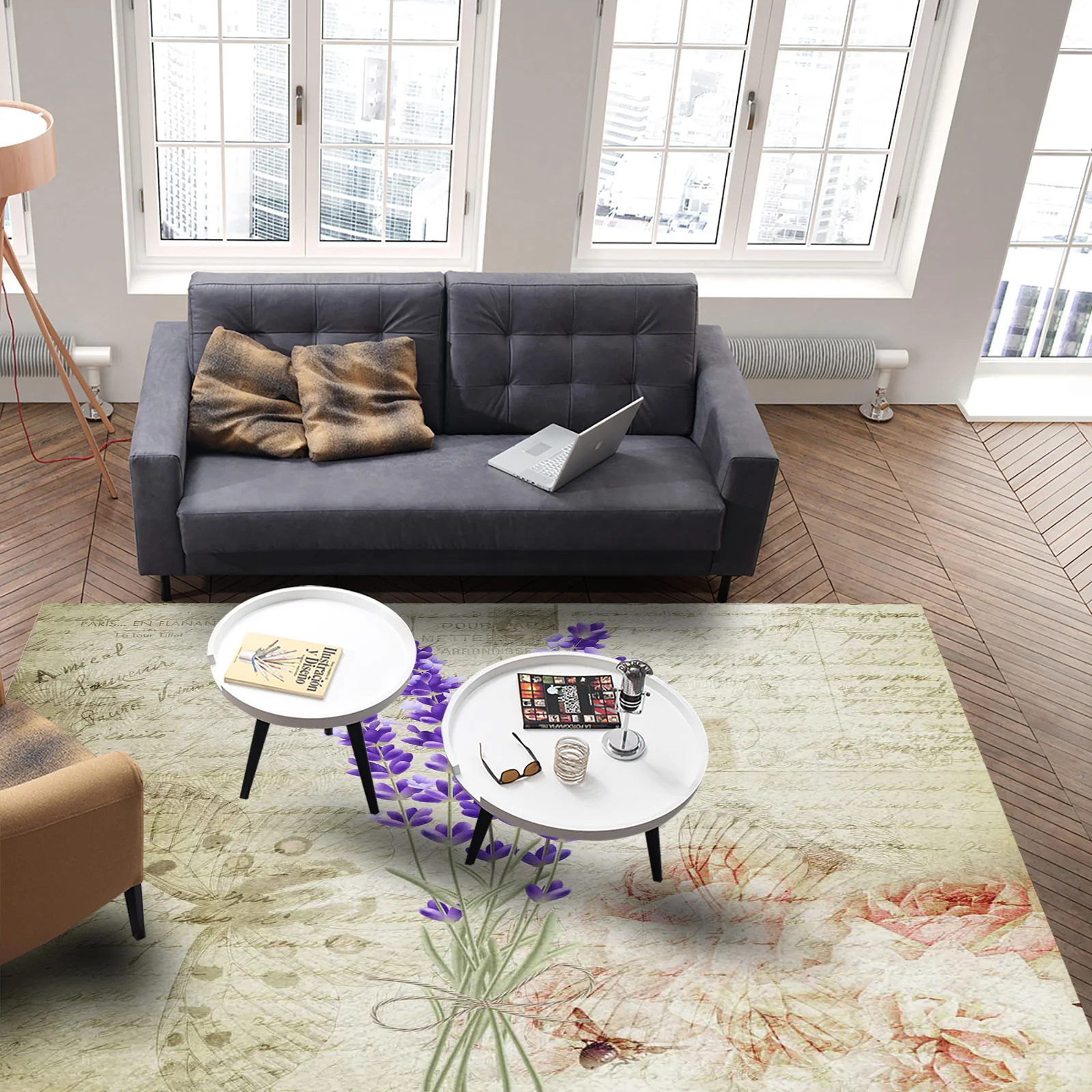 Flower Retro Plant Lavender Purple Carpet for Living Room Bedroom Decor Vintage Right-Angle Rectangular Rug Home Outdoor Mat |