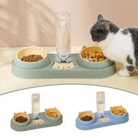 automatic pet bowl feeder durable cat dog plastic water dispenser with two feeding bowl home pet feeder cat basin pet supplies
