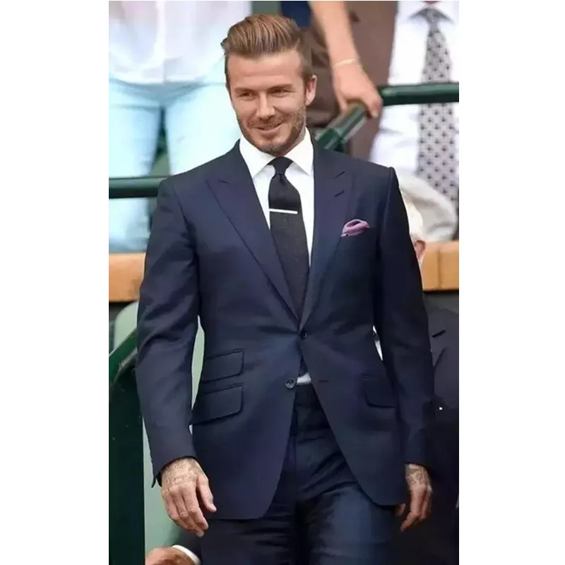 

Мужской костюм с пиковым отворотом темно-синего цвета, облегающий мужской костюм в стиле смарт-кэжуал для выпускного, свадьбы (пиджак + брюк...