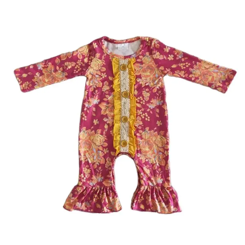 

Baby Girls Flower Print Long Sleeve Long Pants Bodysuit Romper