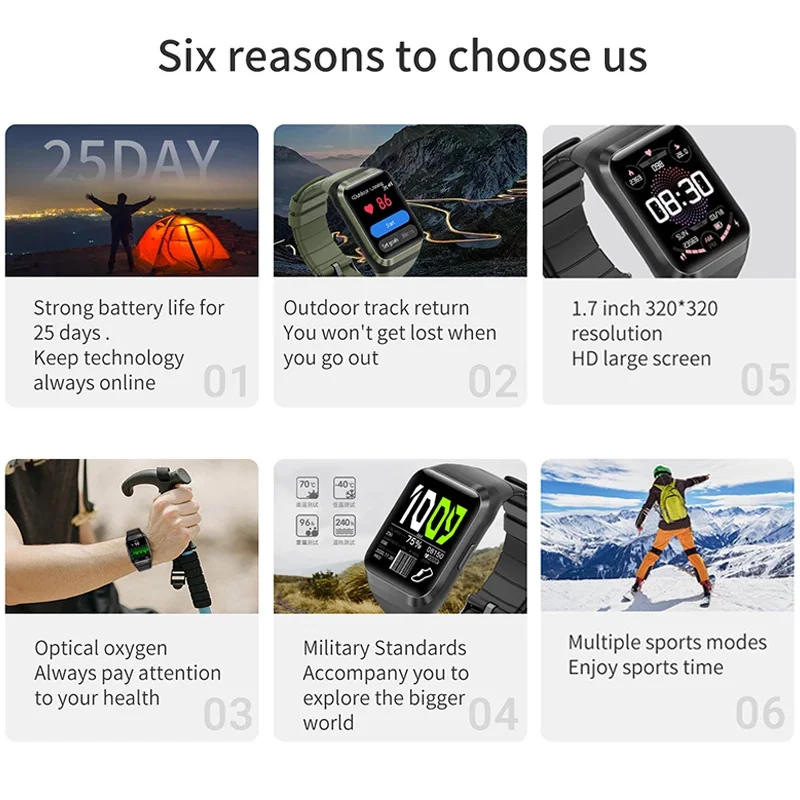 X29 GPS Track Outdoor Smart Watch 1.7 inch For Women Men IP68 Waterproof Multi-Sports Mode Swim Smartwatch 30 Days Long Standby