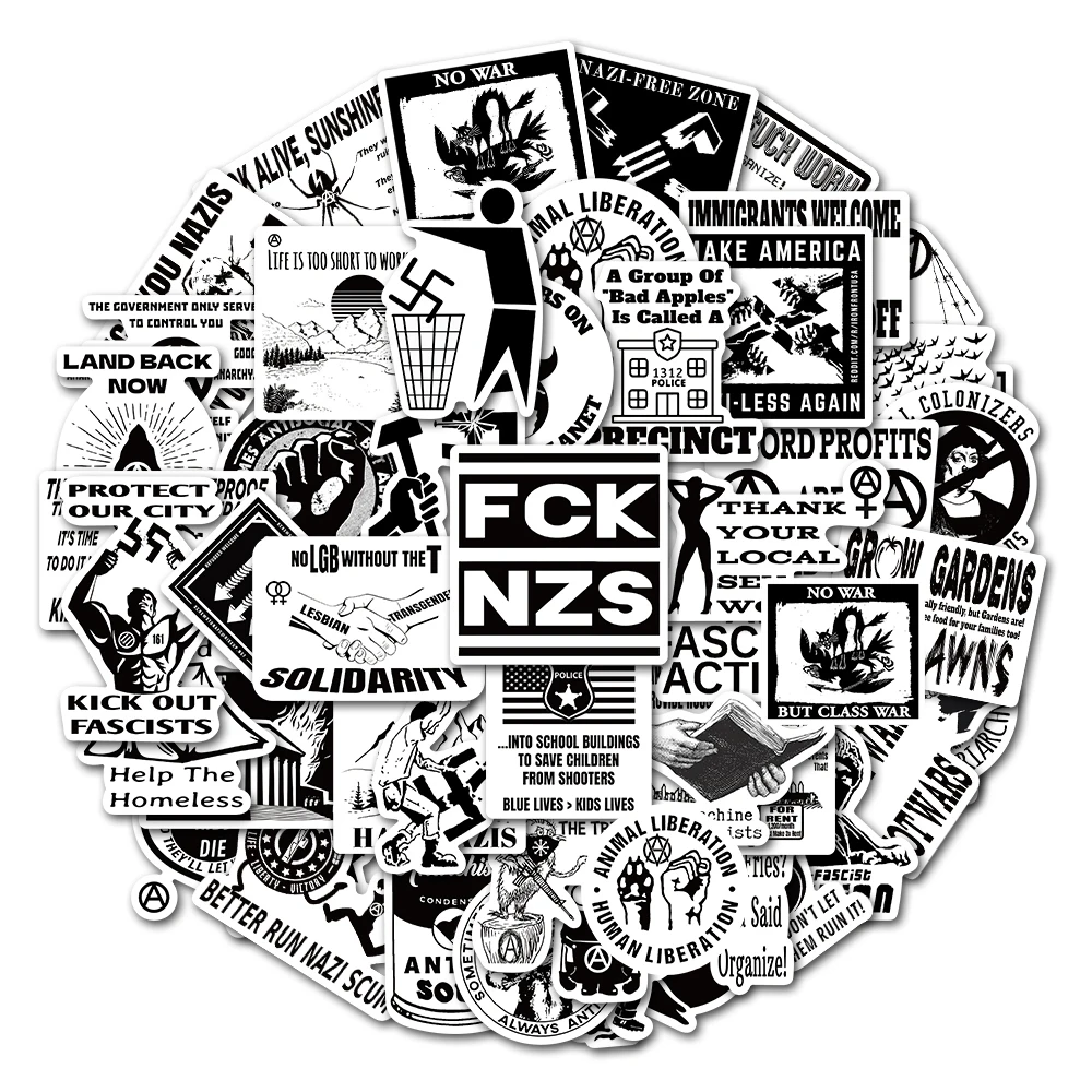 

10/50PCS Anti-Fascist Black Stickers Vintage For DIY Kid Notebook Luggage Motorcycle Laptop Refrigerator Decals Graffiti Toys