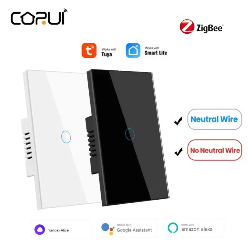 

CORUI Zigbee Tuya Smart Light Switches 1/2/3 Gang Wall Touch Switch Smart Life Remote Control Support Alexa Google Home Alice
