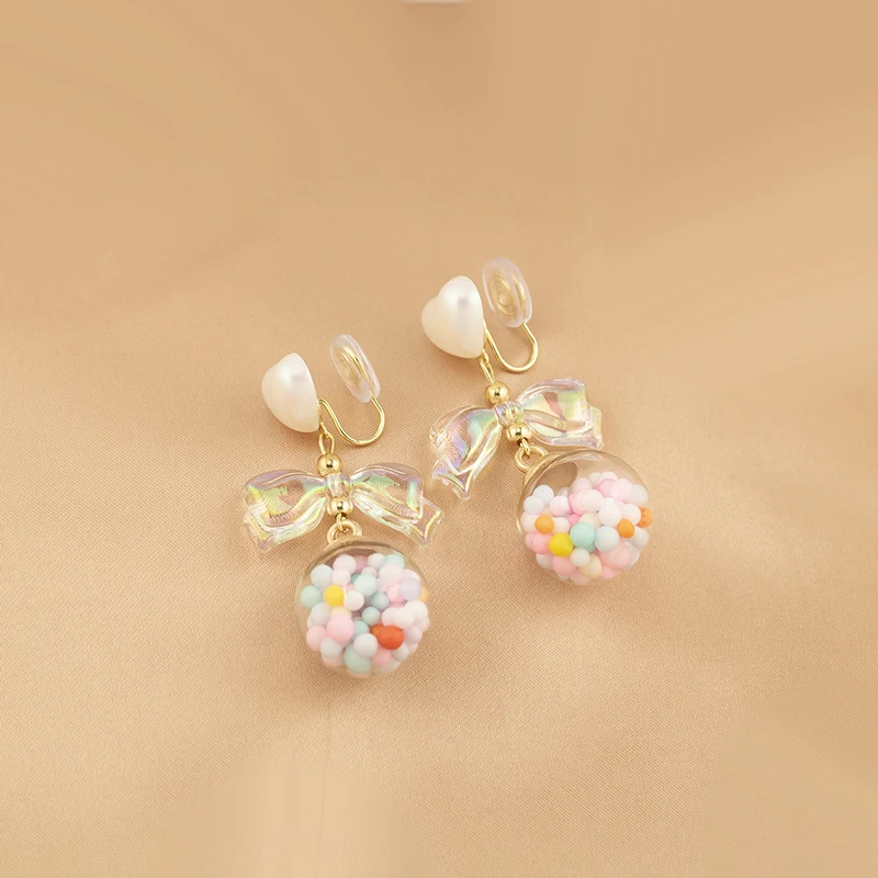 Милые серьги-гвоздики с бантом Sweet Love женские цветные стеклянные шарики макарон