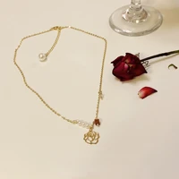 camellia pendant necklace zinc alloy pearl flower necklace chain fashion women party jewelry elegant gift accessories wholesale