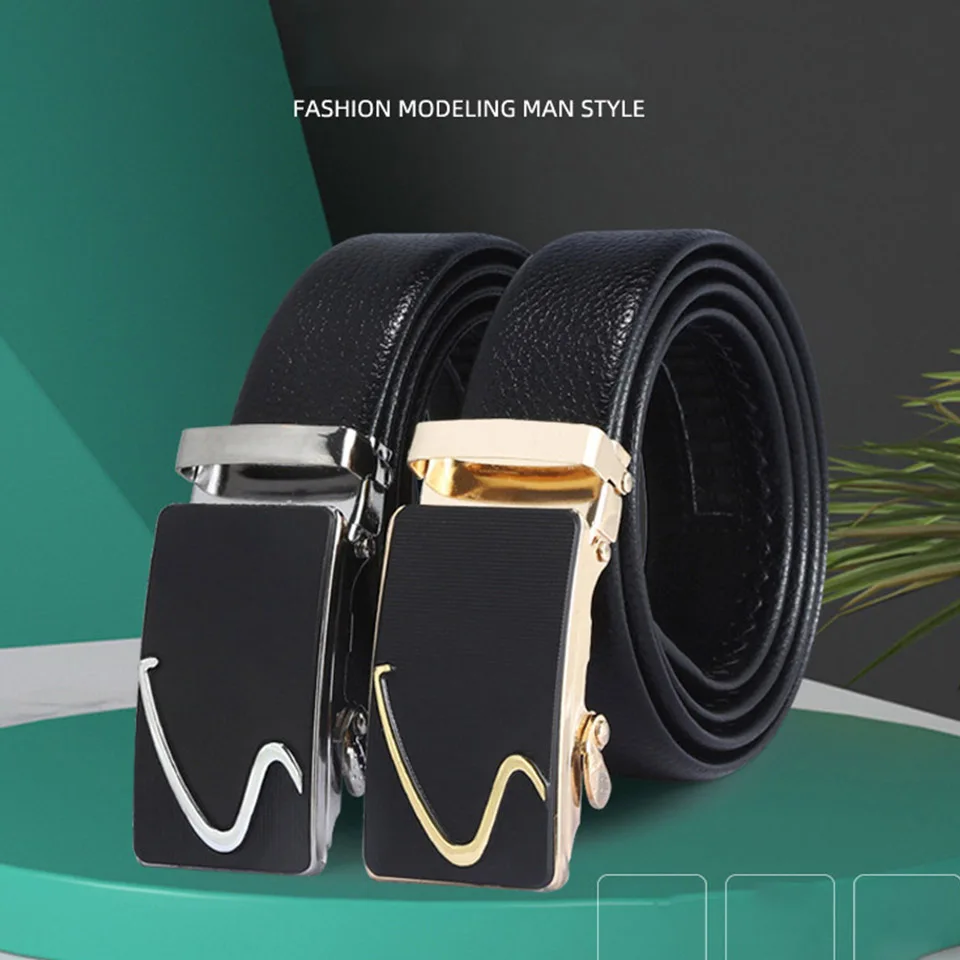 High Quality Fashion Belt Men'S Contracted Designer Automatic Iron Buckle Head Decoration PU Belt New Men'S Casual Belt A3349