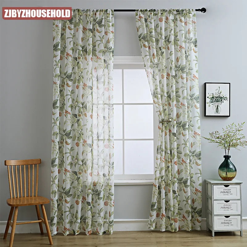 

Fashion Amrican Floral Sheer Curtain for Living Room Black Printed Voile Kitchen Bay Window Tulle Drape Rod Pocket