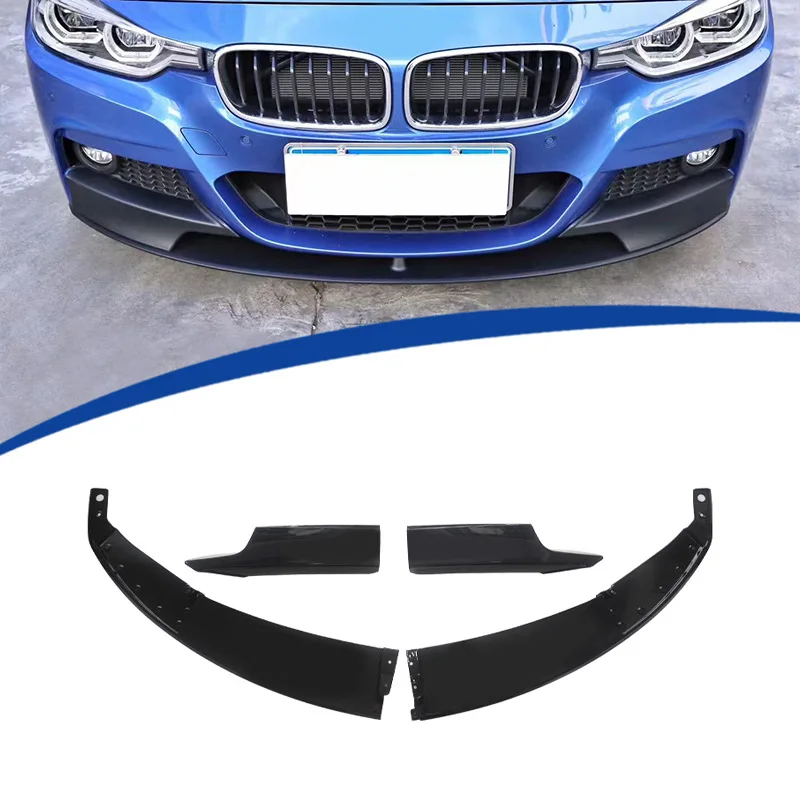 Фото Спойлер переднего бампера MP Style 4-Segment для BMW 3 серии F30 2013-2019, глянцевый черный, внешний тюнинг №1