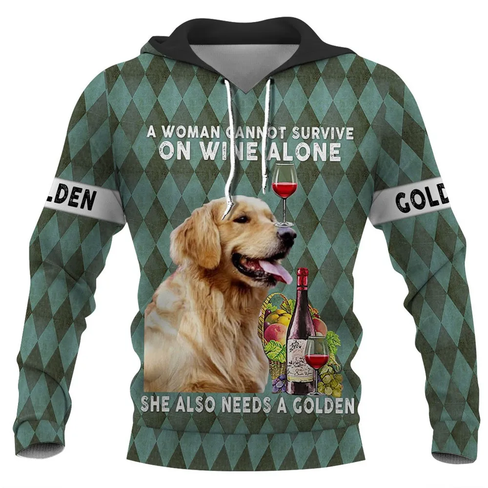 

CLOOCL Golden Retriever Pocket Hoodie 3D Graphic Diamond Lattice Hoodies Fashion Man Pullovers Harajuku Streetwear Sportswear