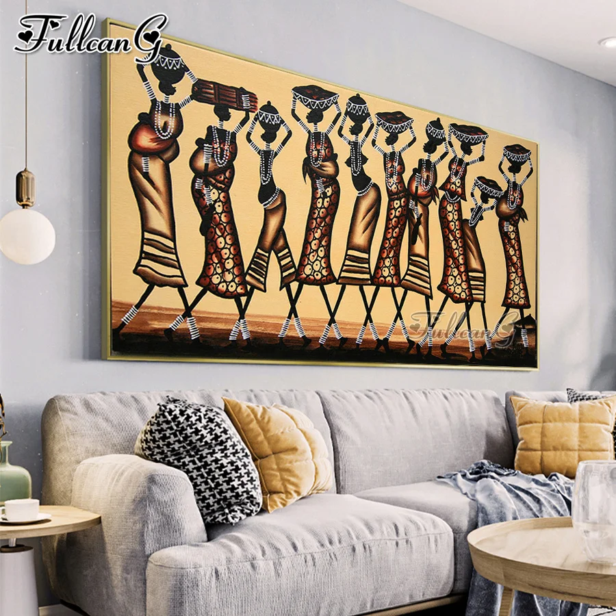 

FULLCANG mosaic needlework african woman large 5d diamond painting girl dance full rhinestone embroidery kits home decor FG0860
