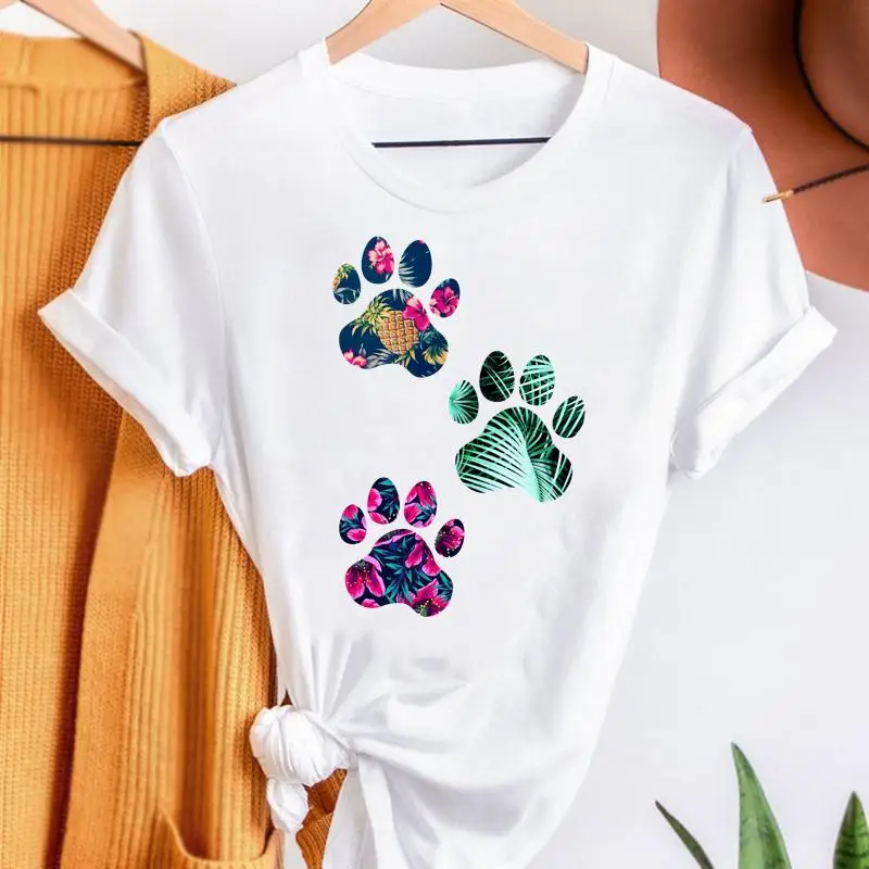 

Футболка женская летняя с коротким рукавом, круглым вырезом и принтом