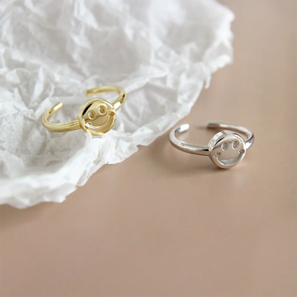 

JT273 Korean Edition Sterling Silver Ring INS Personality Simple Smile Smiley Face Women Ring Student Opening Silver Ring