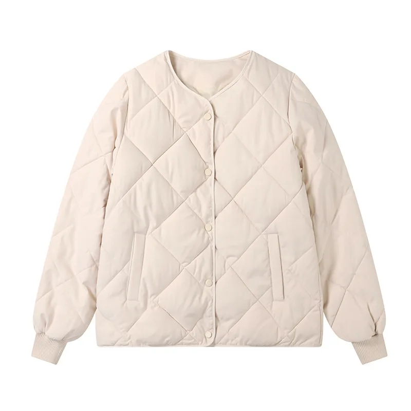 Female 2022 Winter New Bread Clothes Korean Fashion Loose Casual Short Section Collarless Cotton Jacket Cotton Coat Coat