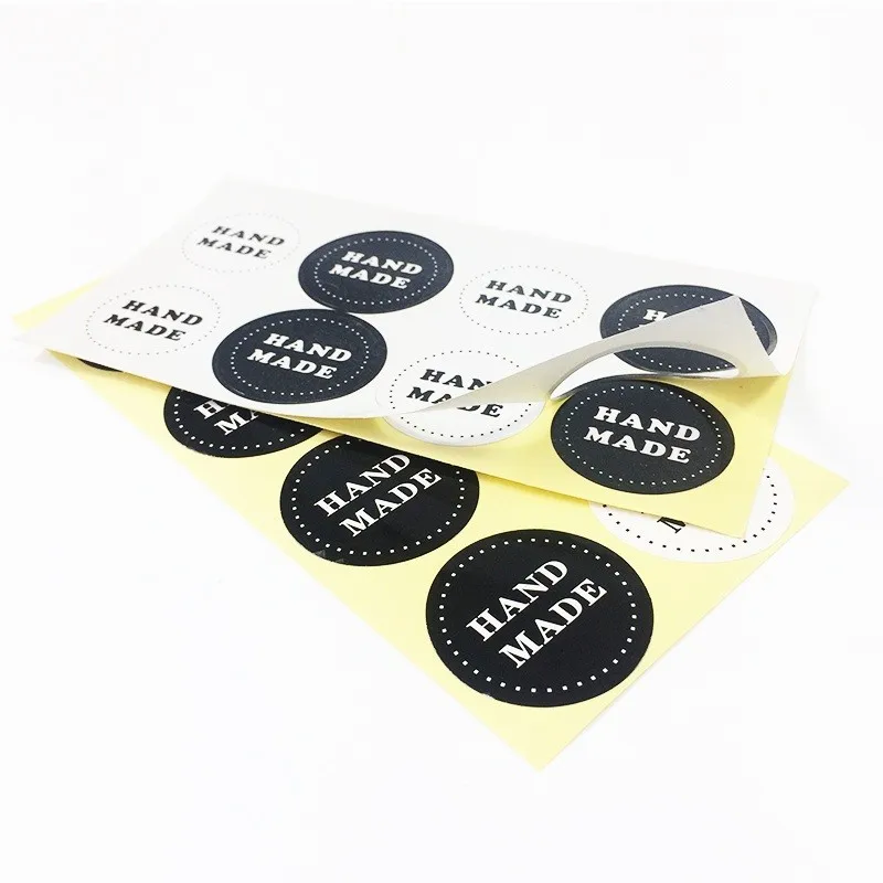 

80pcs/pack Black And White Round HAND MADE Sealing Sticker Packing Label Adhesive Sticker Stationery Supplies