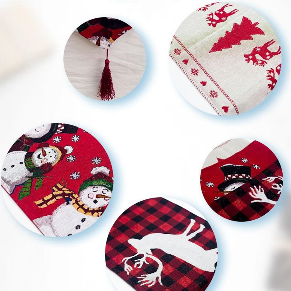 

Elegant Christmas Table Runner featuring Colorful Deer and Snowman Designs Create a Joyful Christmas Atmosphere
