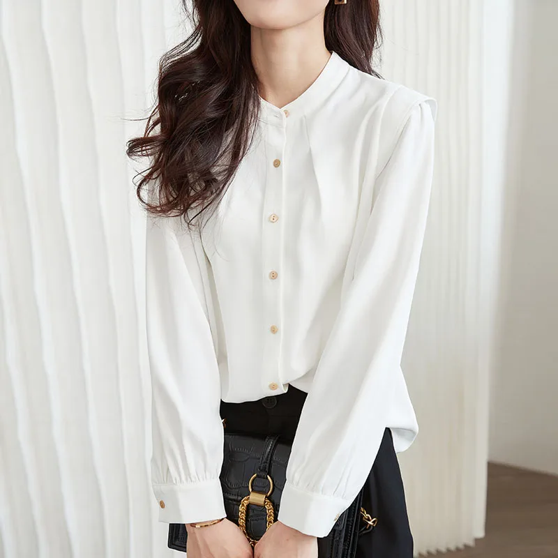 Женская шифоновая блузка с длинным рукавом воротником-стойкой