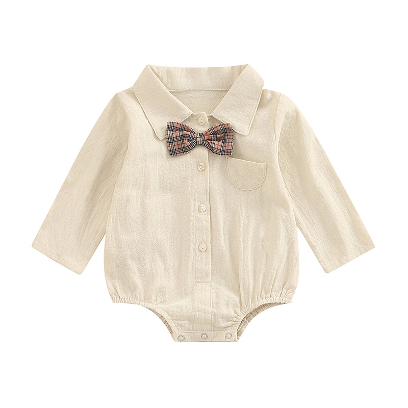 

0-18 Months Baby Boys Gentleman Outfit Newborn Infant Boy Long Sleeve Bow Tie Romper Bodysuit Baby Spring Fall Clothes