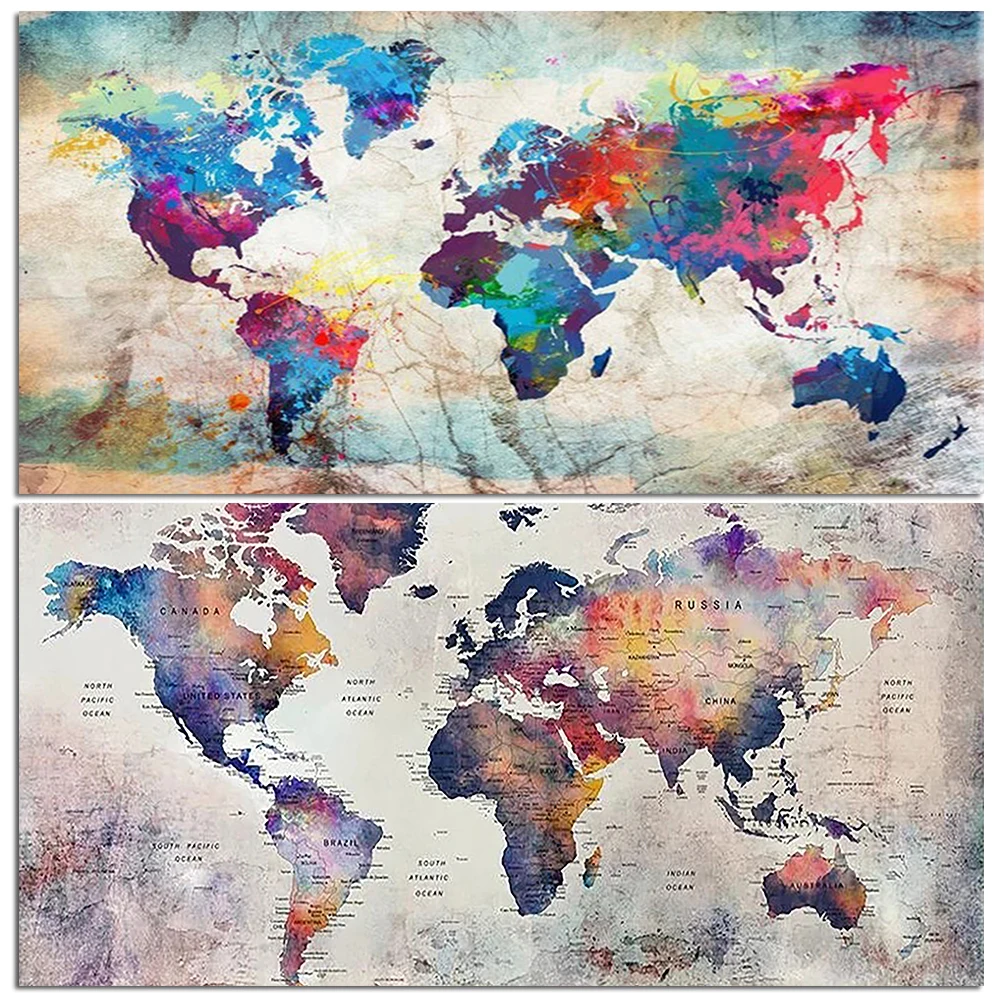

QIZITENG Full Square Round Diamond Painting World Map 5D DIY Diamond Embroidery Landscape Mosaic Rhinestone Handmade Home Decor
