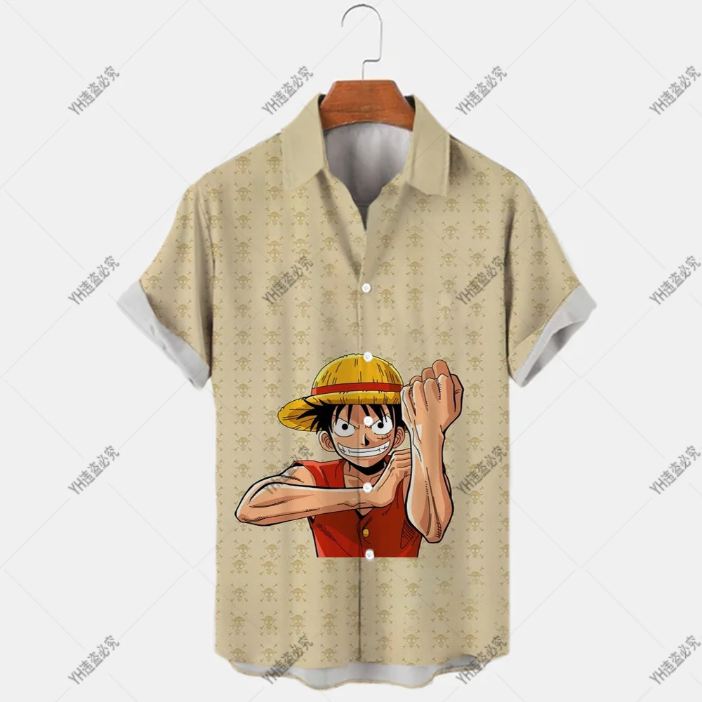 New One Piece Cartoon Anime Shirt Men's Hawaiian Casual One Button Shirt Luffy 3D Printing Short Sleeve Beach Shirt Top Camicias