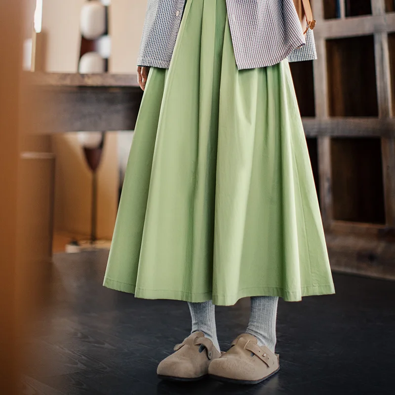 MADEN Однотонная плиссированная юбка из хлопка