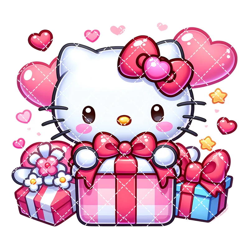 Hello Kitty Valentine's Day Iron On Heat Transfer Stickers For Clothes DTF Pinted Vinyl Thermal Appliques Washable T-Shirt Decal