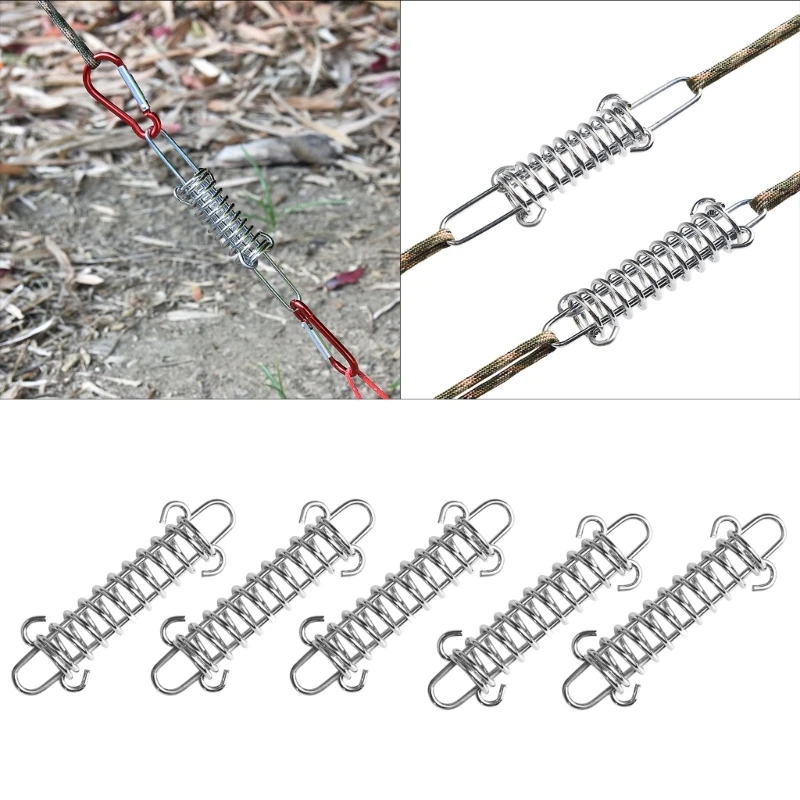 

5PCS Steel Tent Wind Rope Spring Buckle Tent Tensioner Camping Deck Pegs with Carabiner Clips Awning Tightener Fixed Hook
