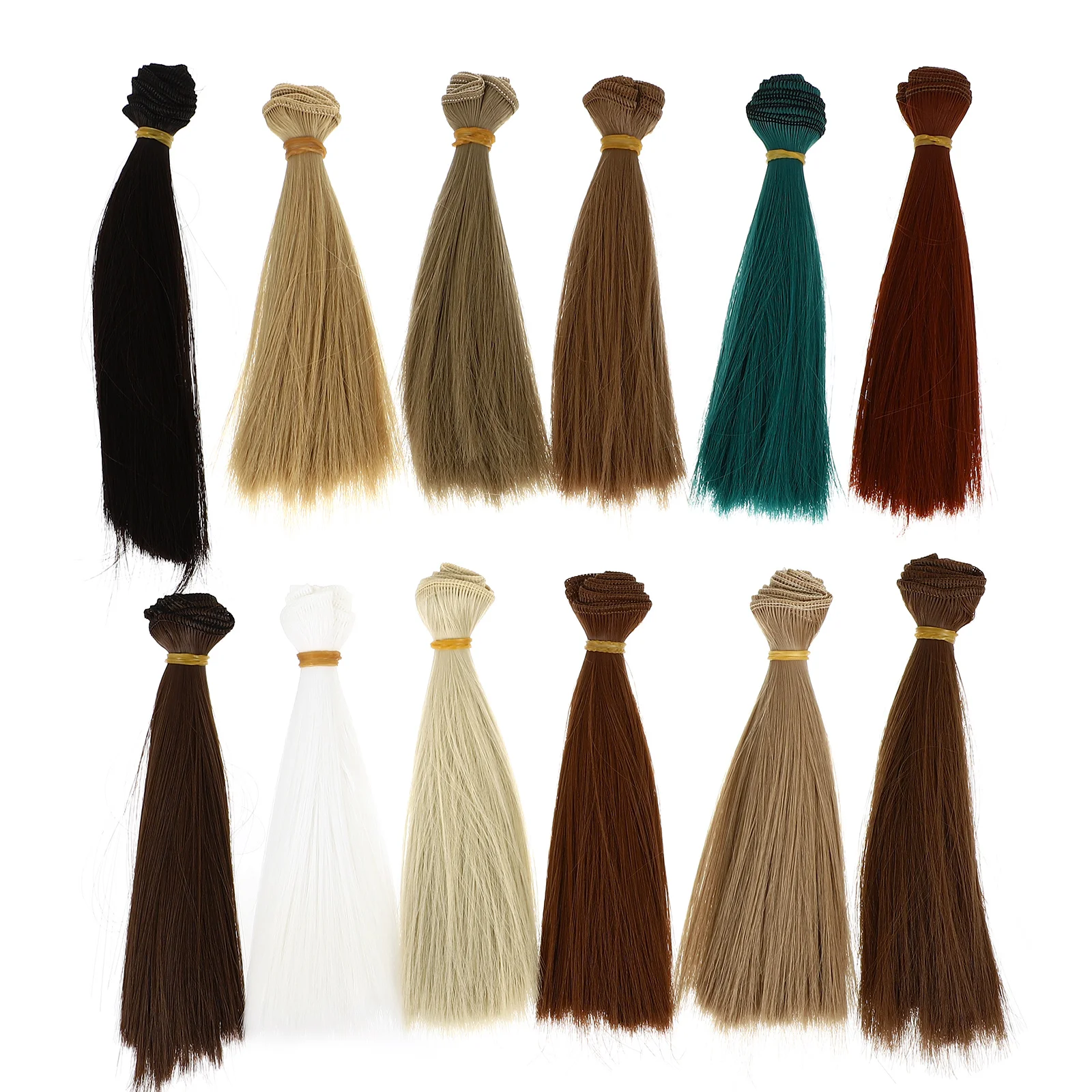 

12pcs Synthetic DIY Doll Hair Straight Doll Hair Wefts Wig for Rerooting Crafts