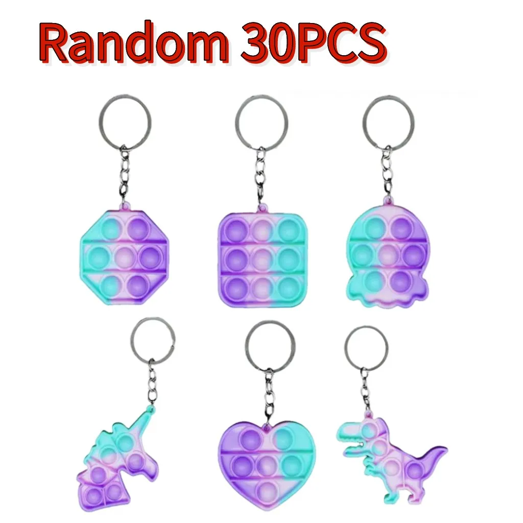 

30PCS Random Keychain Push It Bubble Dinosaur Push Bubble Sensory Fidget Toys Pack AntiStress Reliever Toy Adult Child Funny
