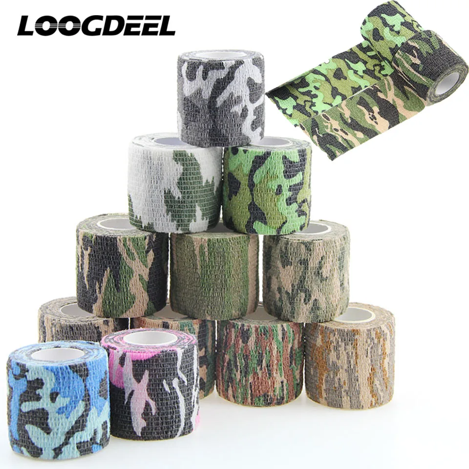

LOOGDEEL Camping Hiking Self Adhesive Camouflage Elastic Tape Camo Wrap Outdoor Tools Tactical Bandage Fitness Muscle Protection