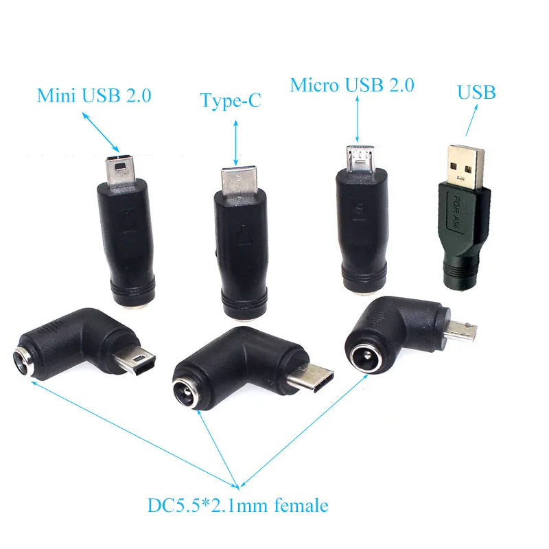 

DC Power Adapter Connector Type-C MINI Micro USB Male to 5.5x2.1mm Female Jack Converter for Notebook PC Phone